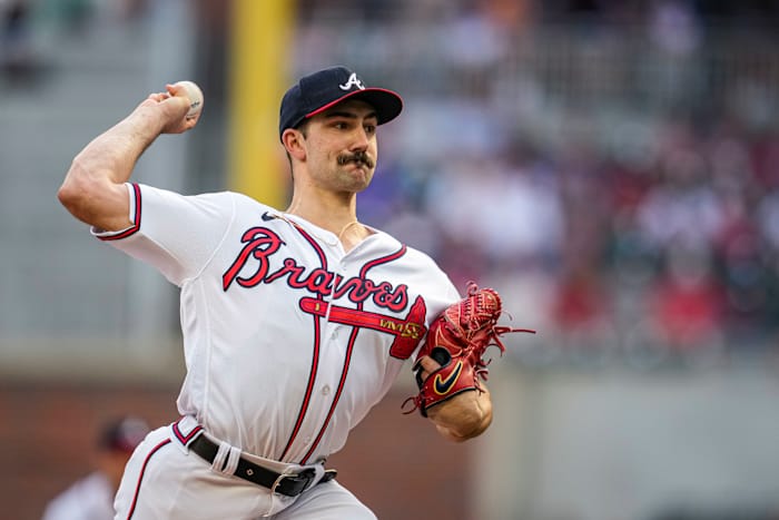 Jun 8, 2023; Cumberland, Georgia, USA; Atlanta Braves starting pitcher Spencer Strider (99) pitches against the New York Mets during the first inning at Truist Park. Mandatory Credit: Dale Zanine-USA TODAY Sports